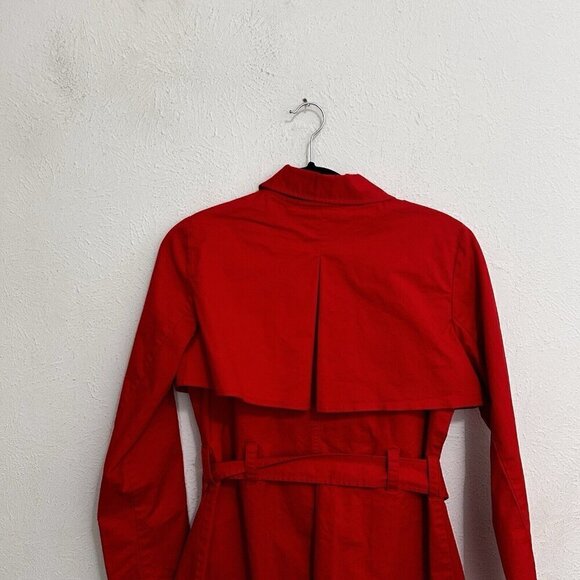 Cabi Women’s 8 Red Double Breasted Belted Trench Coat Jacket Detachable Sleeves - Picture 7 of 11